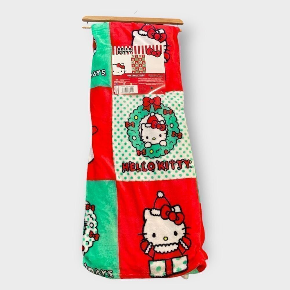 Hello Kitty 'Christmas Blocked' 50x70" Silk Touch Plush Throw Blanket Rare HTF